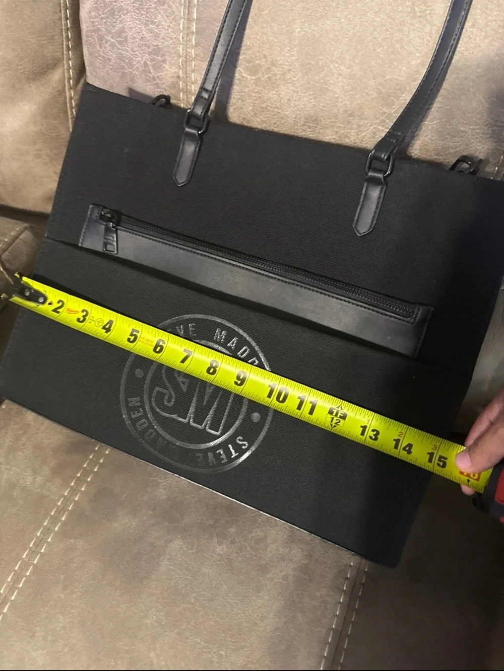 Steve Madden Black Messenger Tote with Front Zip Pocket